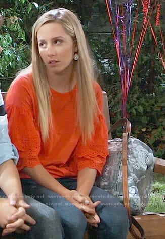 Josslyn's red eyelet sleeve top on General Hospital