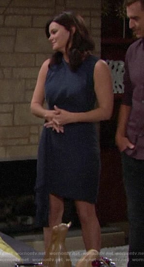 Katie's navy dress with side ruffle on The Bold and the Beautiful