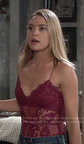 Kiki's purple lace bodysuit on General Hospital