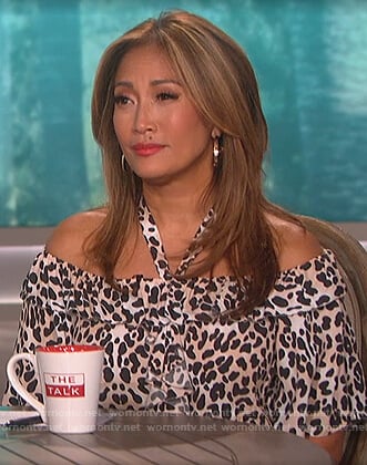 Carrie Inaba's leopard ruffle blouse on The Talk