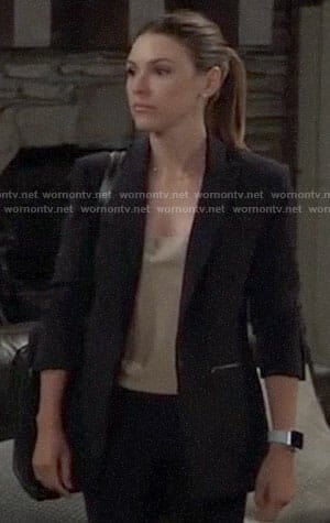 Margaux's black blazer with zip pockets on General Hospital