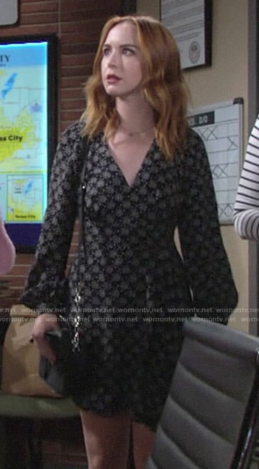 Mariah's black star print long sleeve dress on The Young and the Restless