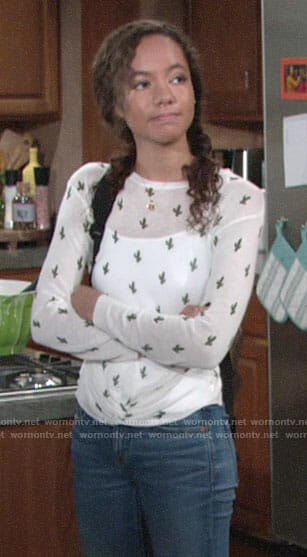 Mattie's cactus print sweater on The Young and the Restless