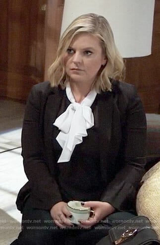 Maxie's black bell-sleeve blazer on General Hospital