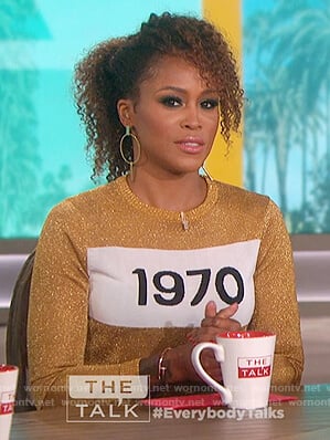 Eve's gold 1970 metallic sweater on The Talk