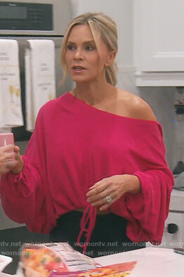 Tamra's pink one off shoulder hoodie on The Real Housewives of Orange County