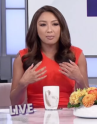 Jeannie's red asymmetric neckline dress on The Real