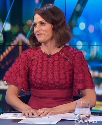 Rachel's red floral mini dress on The Project