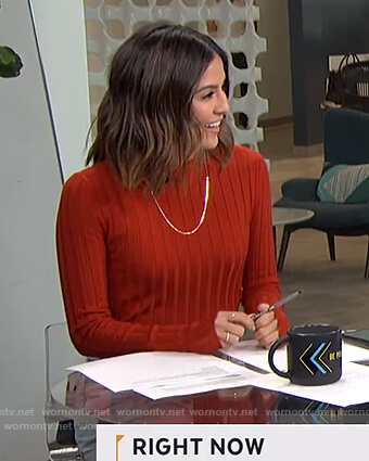 Erin's red ribbed sweater on Live from E!