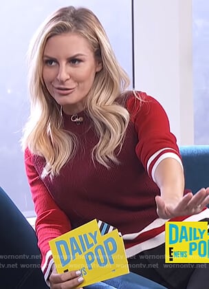 Morgan's red ribbed sweater on E! News Daily Pop
