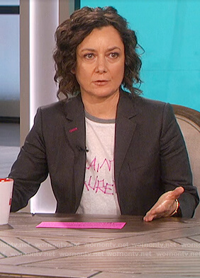 Sara's Saint Laurent logo t-shirt on The Talk