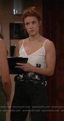 Sally's black and white lace cami on The Bold and the Beautiful