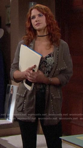 Sally's floral top and studded jacket on The Bold and the Beautiful