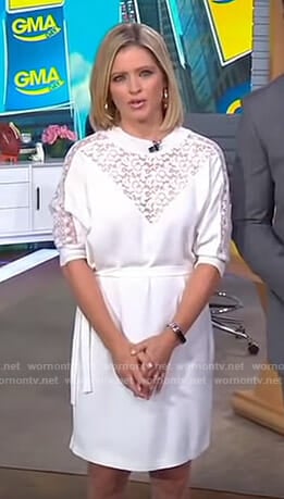Sara's white lace inset dress on GMA Day