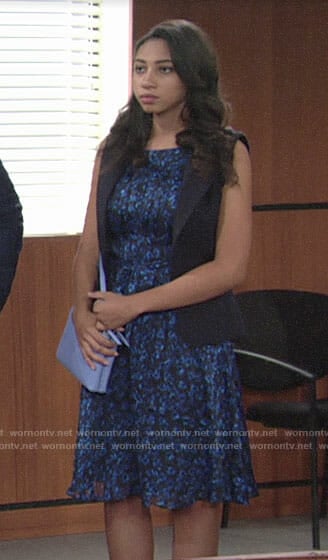 Shauna's blue leopard print dress on The Young and the Restless