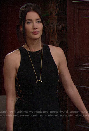 Steffy's black jumpsuit with lace-up sides on The Bold and the Beautiful