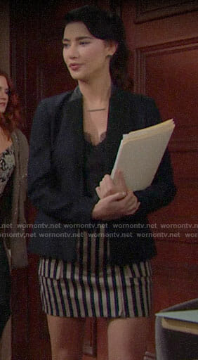 Steffy's striped mini skirt on The Bold and the Beautiful