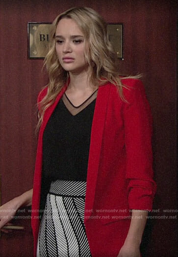 Summer's red blazer and patterned skirt on The Young and the Restless