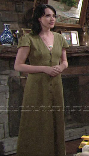 Tessa's green button-front maxi dress on The Young and the Restless