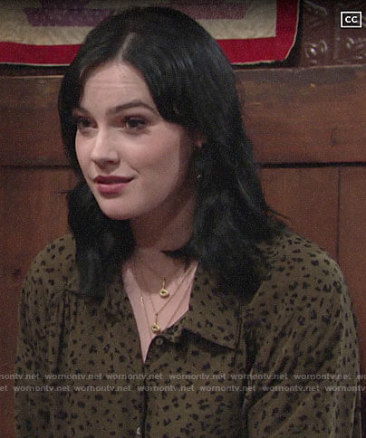 Tessa's green leopard print shirt on The Young and the Restless