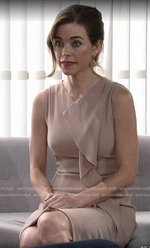 Victoria's sleeveless dress with ruffle front on The Young and the Restless