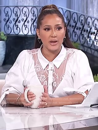 Adrienne's white lace inset blouse on The Real