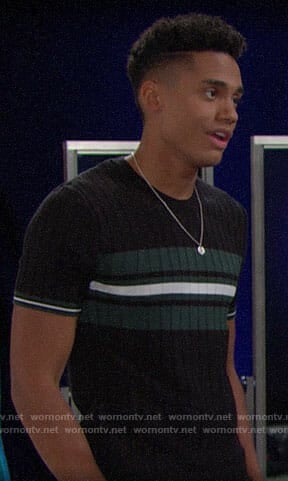 Xander's black and green striped short-sleeve sweater on The Bold and the Beautiful
