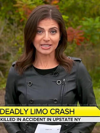 Bianna's black button detail leather jacket on CBS This Morning