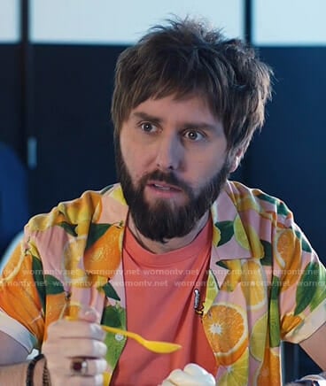 Chewey's orange tee and lemon print shirt on I Feel Bad