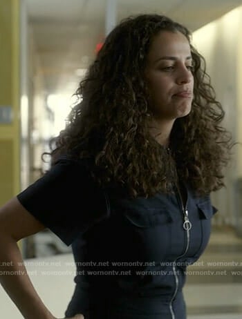 Grace's navy zip front jumpsuit on Manifest