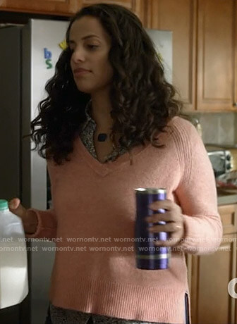 Grace's pink v-neck sweater on Manifest