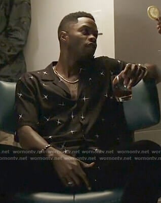 Jeff's black star print shirt on Dynasty