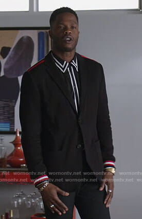 Jeff's black striped blazer on Dynasty
