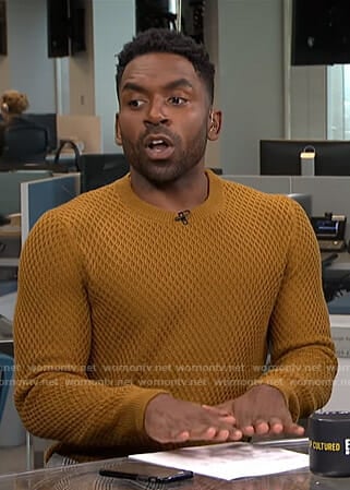 Justin's orange sweater on Live from E!