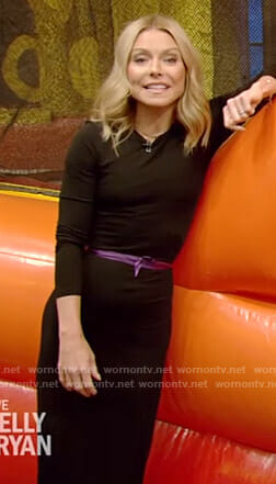 Kelly's black long sleeve midi dress on Live with Kelly and Ryan