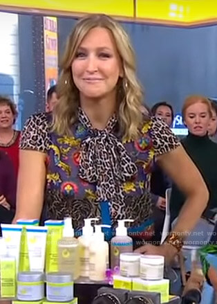 Lara's mixed print tie neck top on Good Morning America