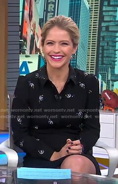 Sara's black embroidered shirtdress on GMA Day