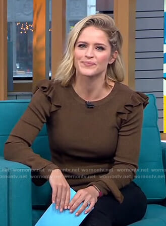 Sara's brown ruffled sweater on GMA Day