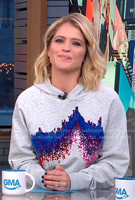 Sara's grey embroidered hoodie on GMA Day