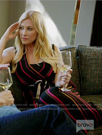 Stephanie's black striped jumpsuit on The Real Housewives of Dallas