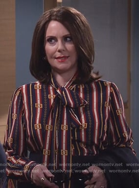 Karen's striped tie neck blouse on Will and Grace