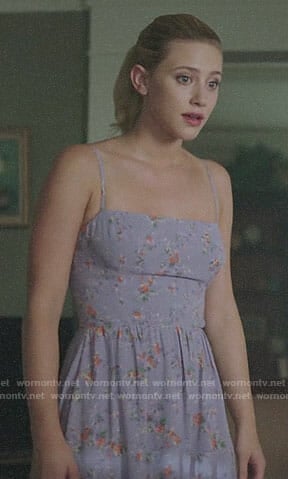 Betty's purple floral midi dress on Riverdale