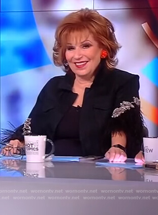 Joy's black feather embellished jacket on The View