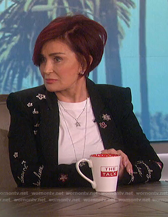 Sharon's black embroidered blazer on The Talk