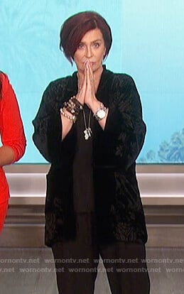 Sharon's black floral velvet jacket on The Talk