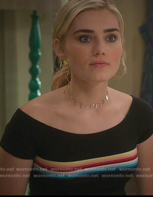 Taylor's black stripe off shoulder top on American Housewife