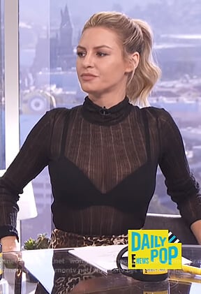 Morgan's black sheer top and leopard print skirt on E! News Daily Pop