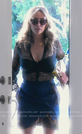 Kelly's blue lace panel button mini dress on The Real Housewives of Orange County