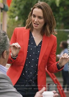 Angie's blue polka dot tie front top on Single Parents