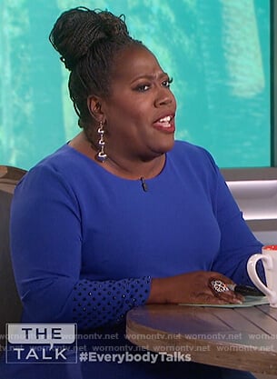 Sheryl's blue studded cuff sheath dress on The Talk